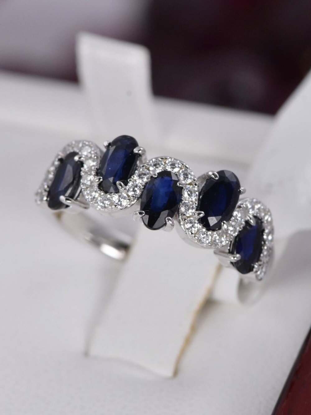 Natural Blue Sapphire Halo Ring 925 Sterling Silve Size 7